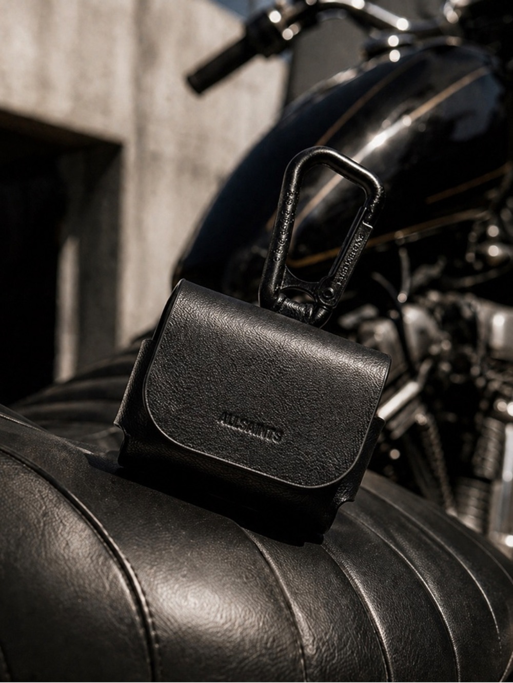 AllSaints Black Leather AirPods 3rd Gen Case Carabiner Clip